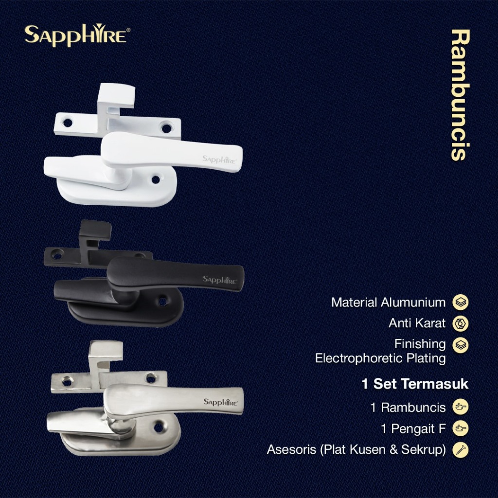 Sapphire Rambuncis Jendela Slot Kunci Jendela + Pengait F Window Handle