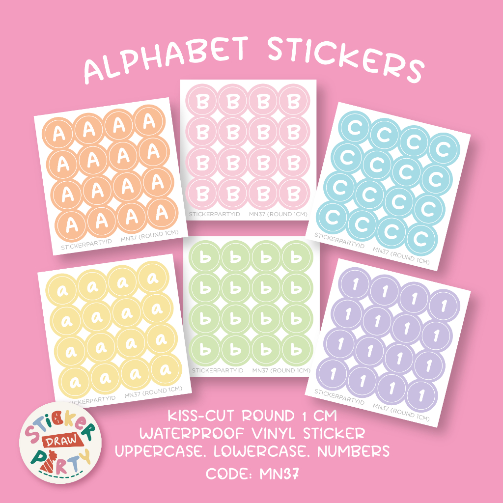 

Stiker Label Nama Tahan Air Huruf A-Z dan Angka Bulat Diameter 1cm Warna Pastel MN37 StickerPartyid