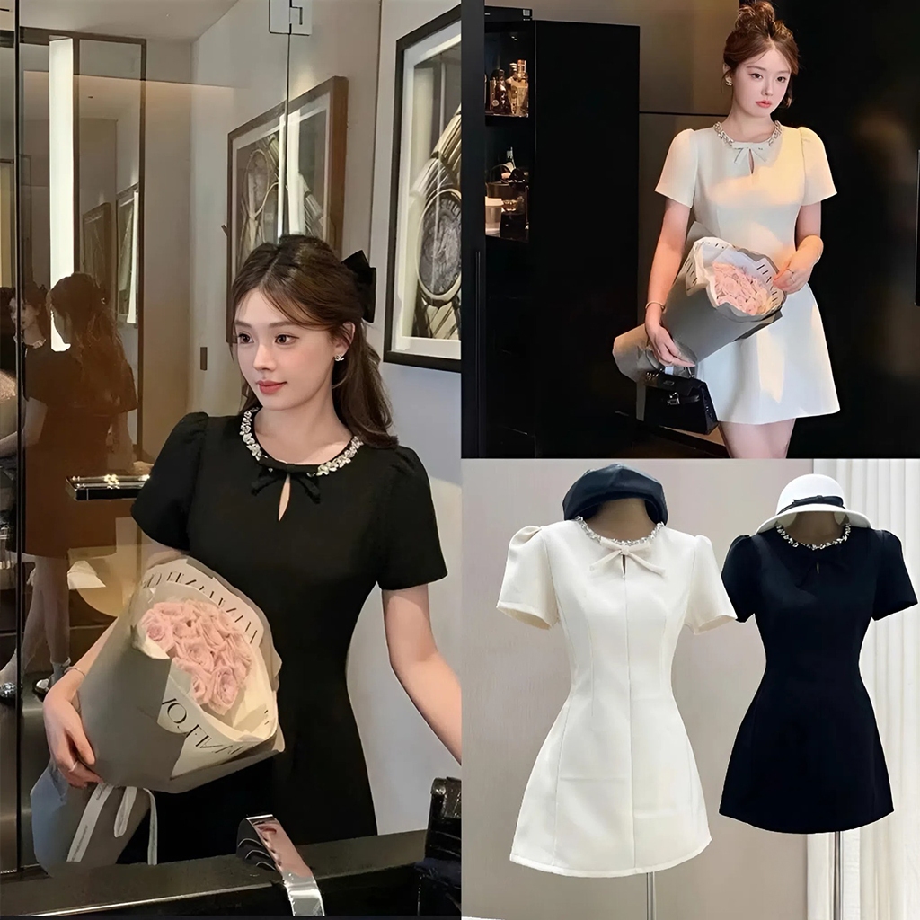 Kylie Dress Wanita Lengan Pendek Hitam Putih Premium Wanita Blouse  Korean Style - VIELLA CLOTHING