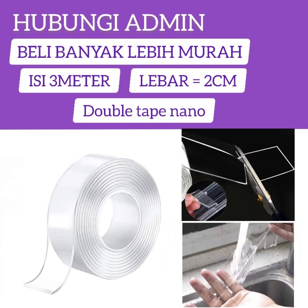 

Double Tape Nano lebar 3 meter leber 2cm / Double tape transparan Nano / Lakban Nano tape Panjang 3meter