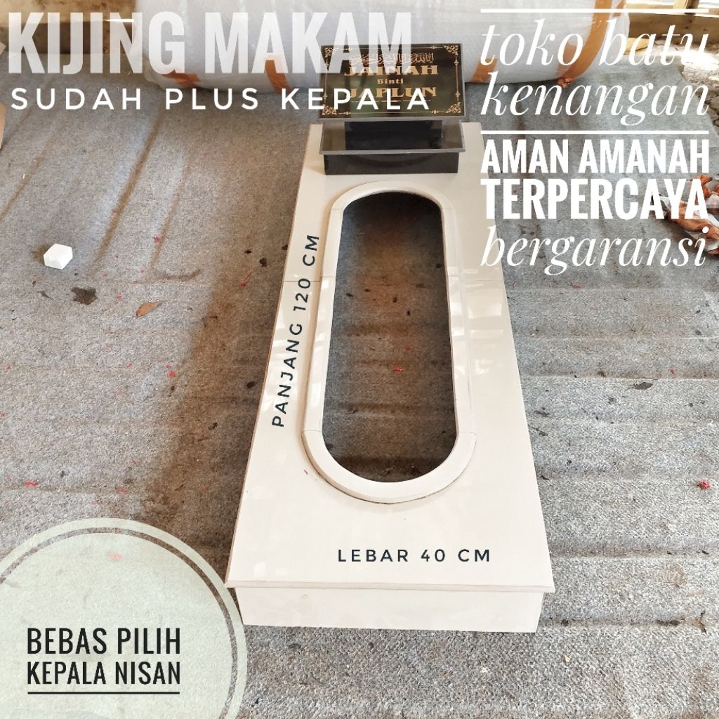 kijing makam sudah plus kepala satu trap berbahan geranit bebas pilih jenis kepala makam