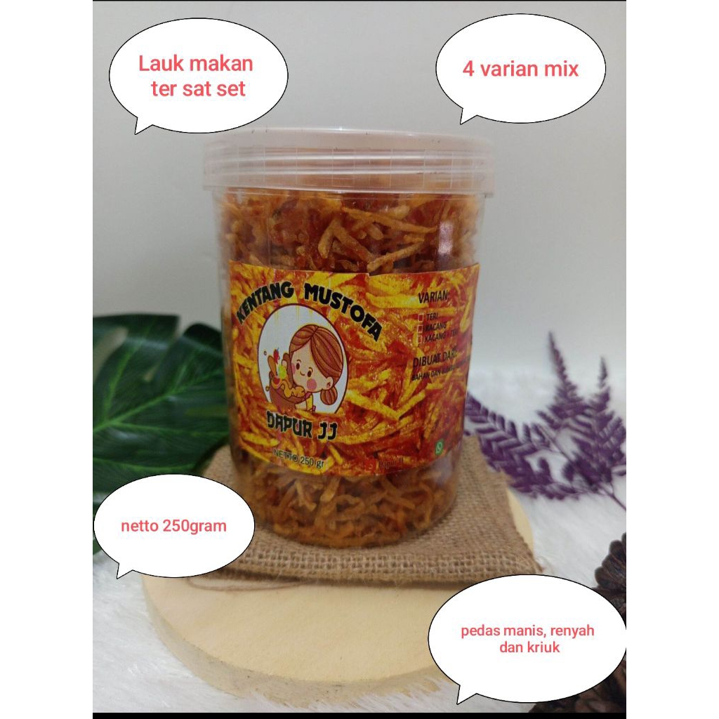 

Kentang Mustofa Pedas Manis Kemasan Toples Ukuran 800ml