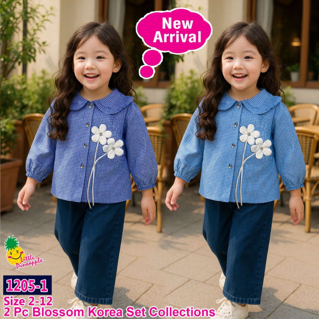 Setelan Jeans Bunga Little Pineapple 1205-3/ Set Jeans Anak Perempuan 2-10 Tahun/ Oneset Casual Kota