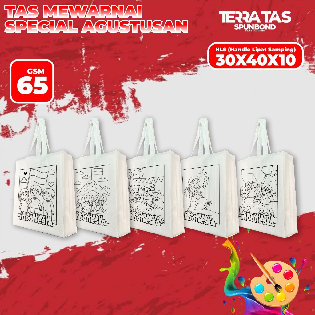 

New Premium Special Edition Tas Mewarnai Melukis Motif Lucu Souvenir Goodie Bag 65 GSM 30x40x10 Putih