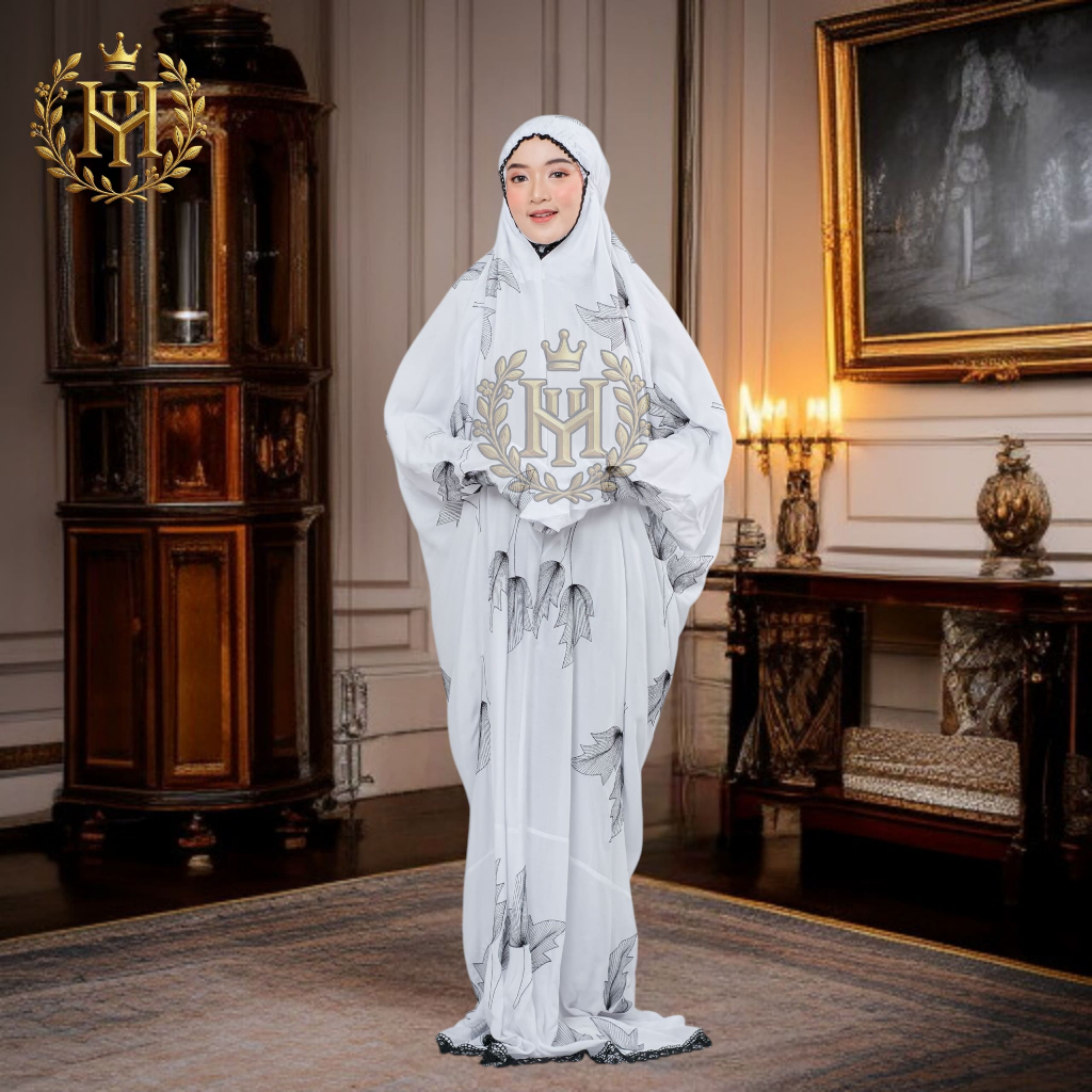 Mukena terusan bordir bahan katun rayon mukena putih bordir dauh mewah kekinian