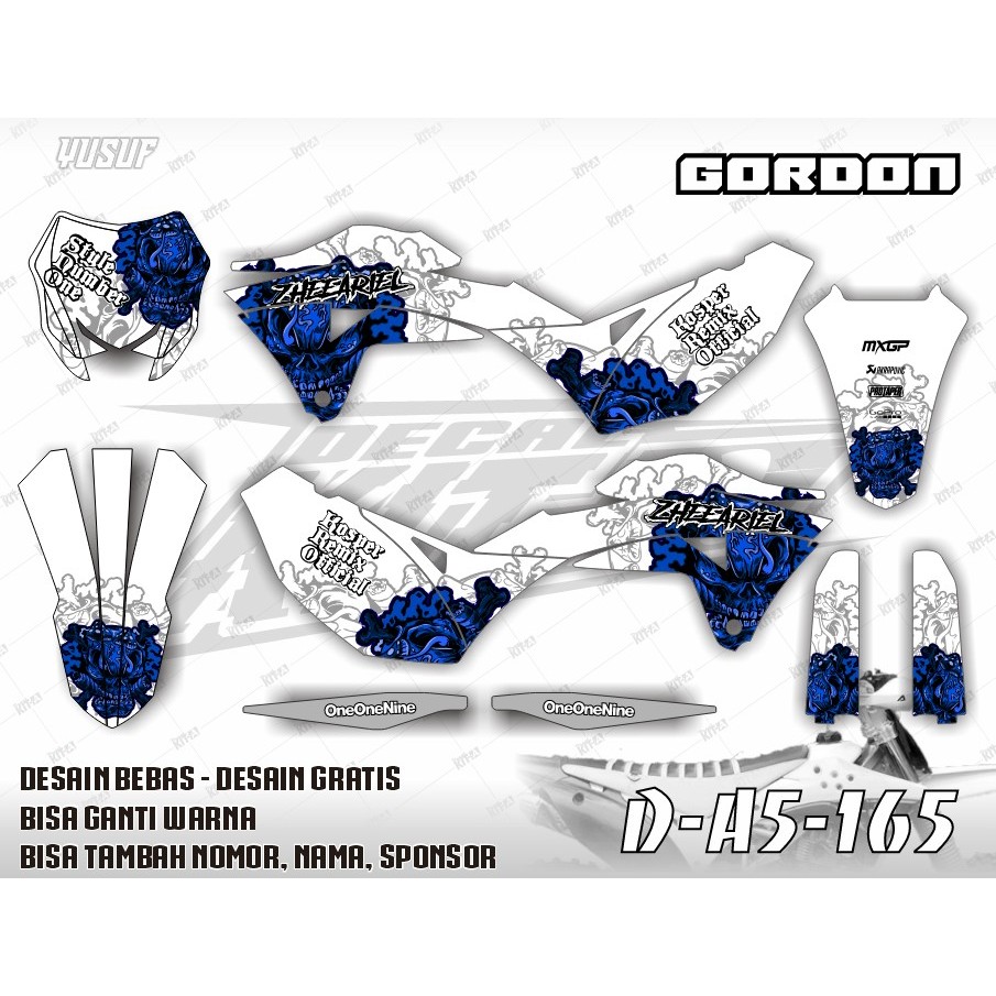 Decal Stiker Klx Gordon Dekal Variasi Stiker Striping Custom putih tengkorak biru list hitam keren s