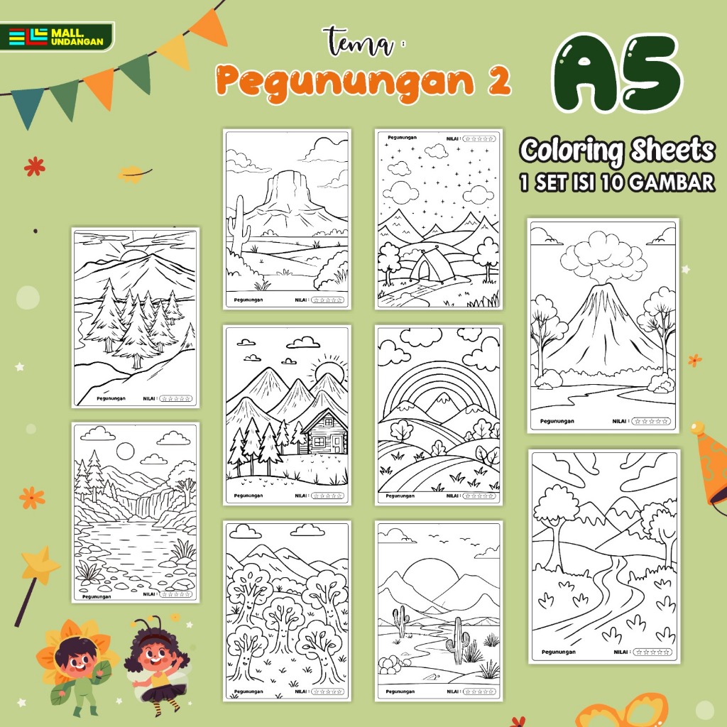 

LEMBARAN MEWARNAI ANAK A5 - BAGIAN TEMA PEGUNUNGAN - PAPER COLORING SHEETS FOR KIDS