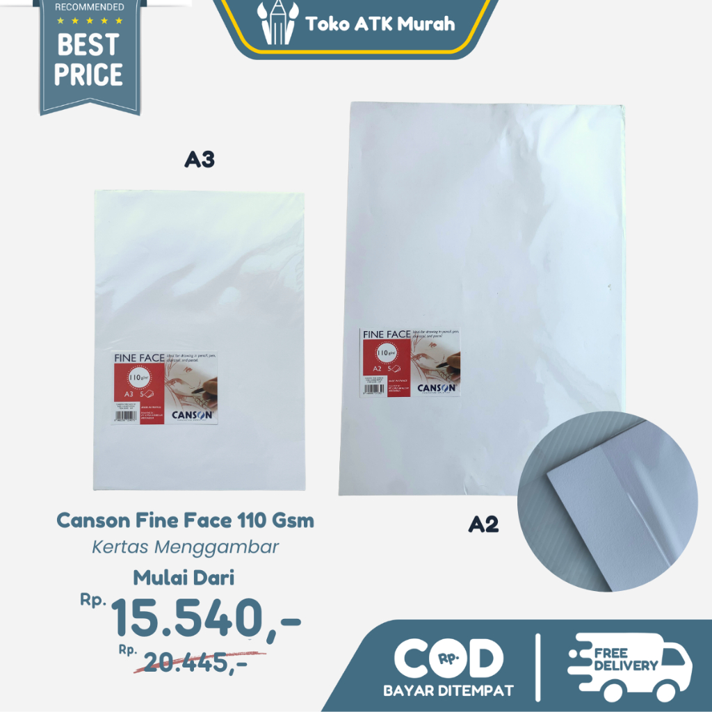 

Canson Fine Face A3 / A2 110 gsm ( 1 Pack Isi 5 Lembar ) | Kertas Untuk Sketsa & Pensil Warna