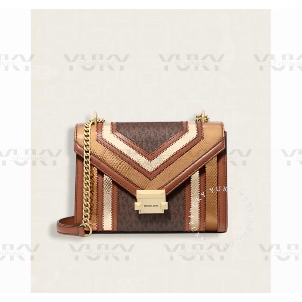 Tas Wanita Branded MICH*EL KO*S MK Whitney Sign Brown & Gold 100% Original