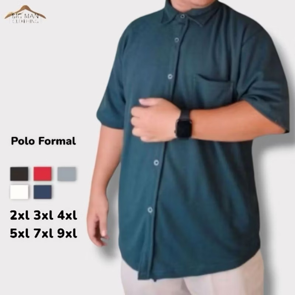 Baju kemeja polo polos pria lengan pendek big size ukuran XXL XXXL XXXXL XXXXXL 5XL 7XL 9XL kemeja k