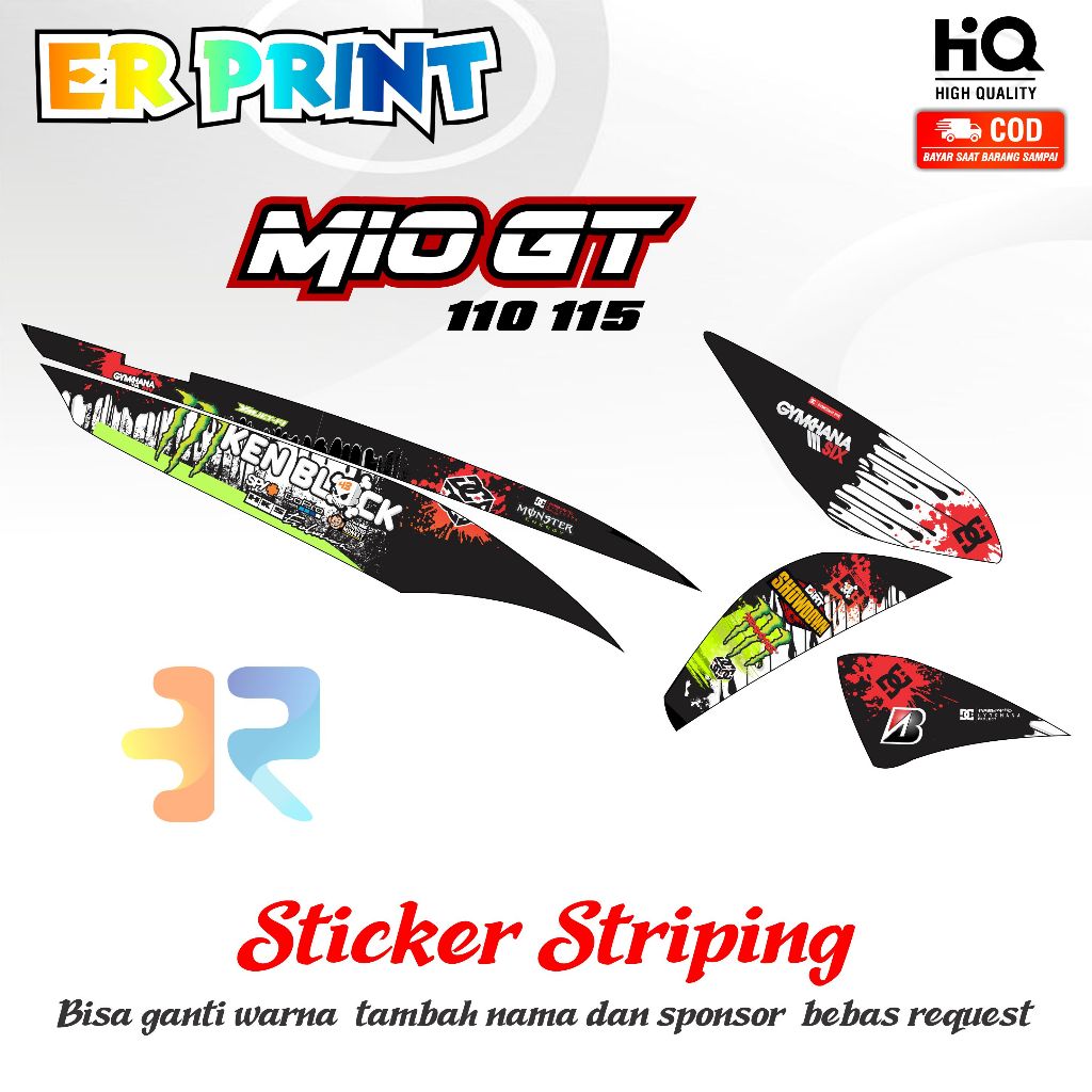 Striping Mio GT 110 115 Sticker 1 Full Set Kanan Kiri Variasi  Desain Hoonigan