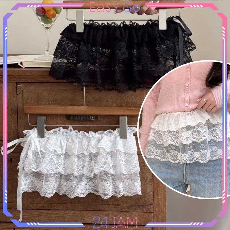 Celemek Rok Renda Layer Mini Skirt Rok Korea Rok Renda Wanita Brukat