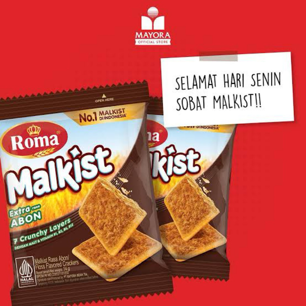 

Roma Malkist Abon 1 dus isi 12 pax ( @ 10 pcs ) 21gr