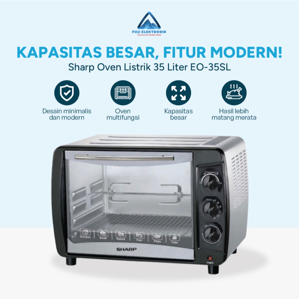Sharp EO-35SL Oven Listrik 35L 1500W Pemanas Atas Bawah Timer Otomatis Resmi