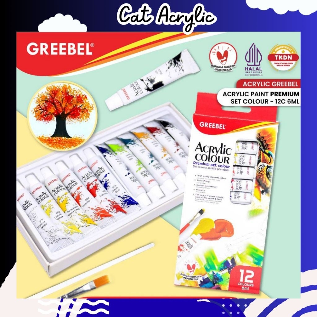 

GREEBEL Cat Lukis Acrylic Set Paint Color 6ML 12 Warna