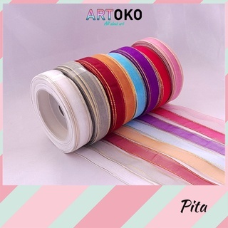 

[PER SLOP] Pita Organdi 1/2 Setengah Lis Emas Pita Hiasan Kado