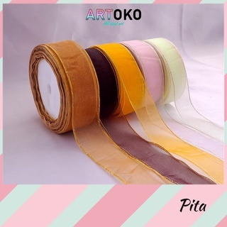 

[PER SLOP] Pita Organdi Lis Emas 1 Inch - 1.3cm Pita Hiasan Bungkus Kado
