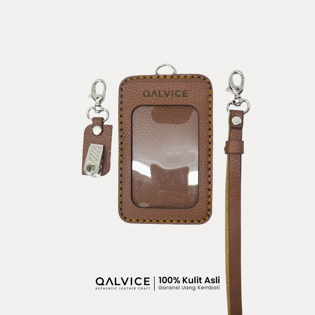 

QALVICE- ID Card Lanyard Name Tag 4 Lapis Bulat Kulit Sapi Asli - Gratis Custom Desain Nama & Gambar