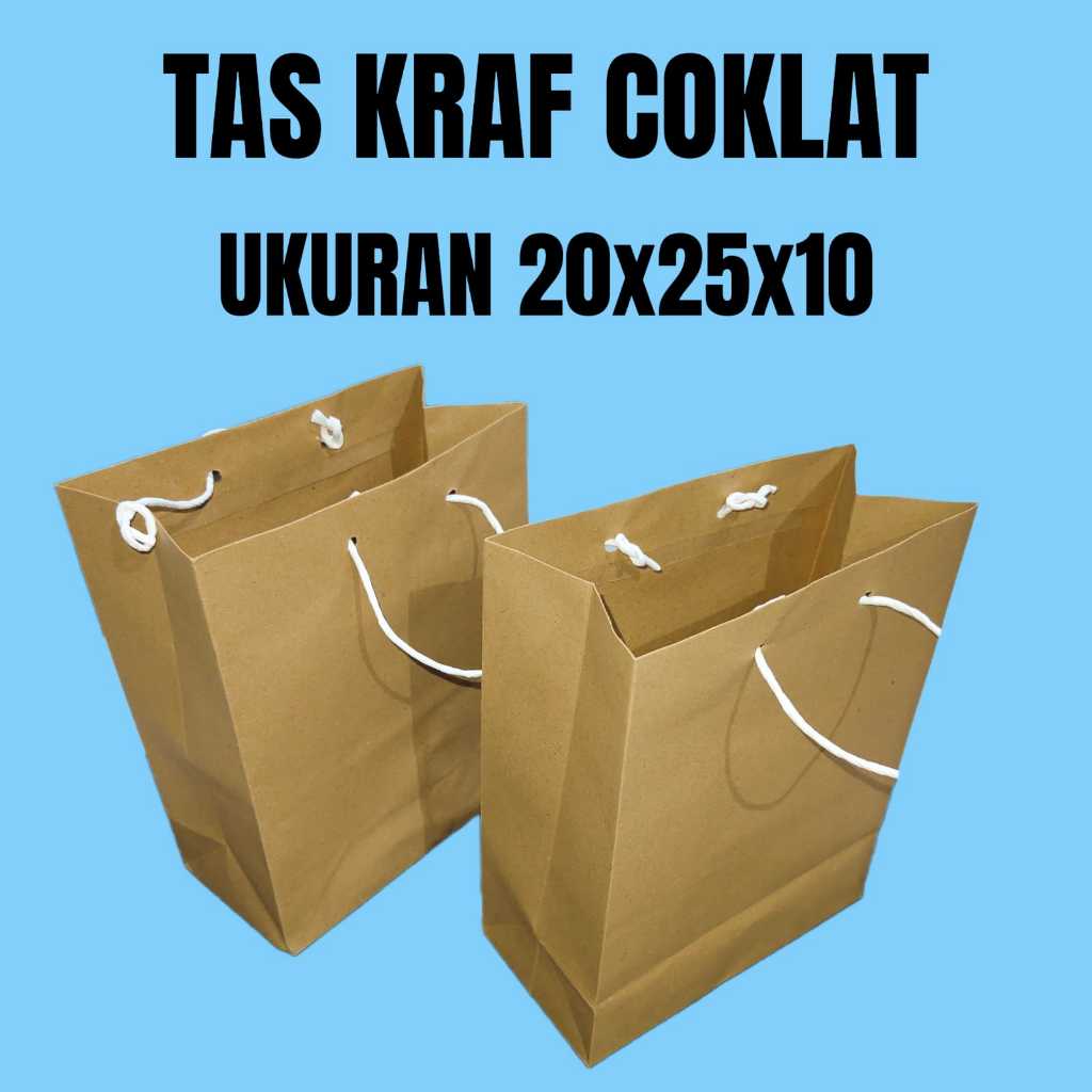 

TAS KRAF POLOS COKLAT UKURAN 20x25x10 HARGA 1 PACK ISI 12 PCS