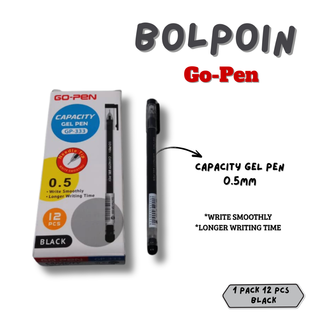 

(ECER) BOLPOIN GO-PEN CAPACITY GEL PEN GP-333 0.5MM BLACK