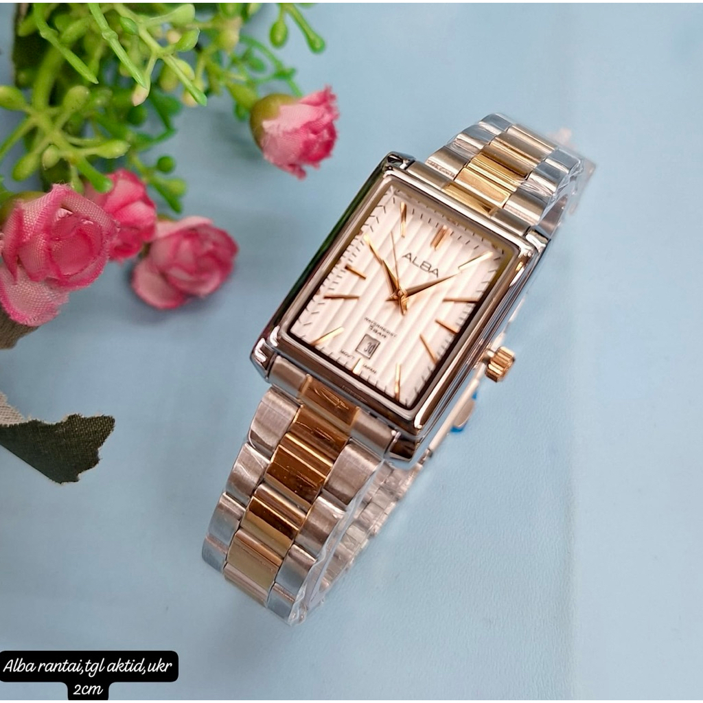 ( Real Pict 100% ) Jam Tangan Wanita Alba Segi Dimension Anti Air Mode Rantai Analog