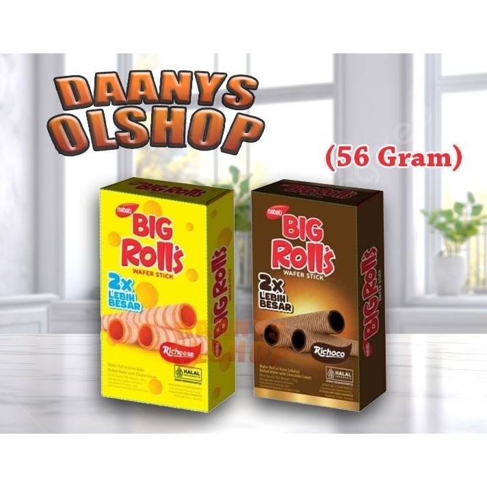 

Big Rolls Wafer Stick (56 Gram) / Nabati Big Rolls Keju & Cokelat