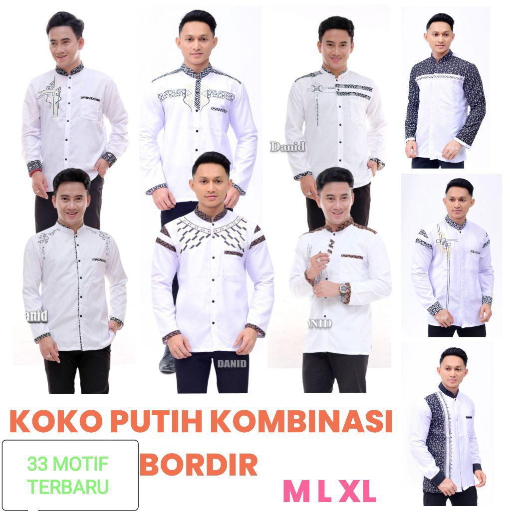 Baju Koko Putih Bordir Remaja Dewasa Lengan Panjang Seragam Hadroh majelis Pengajian