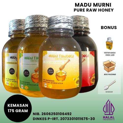

Madu Murni Asli Nektar Bunga Multiflora Akasia Randu Mangga 175gram Bersertifikat P-IRT