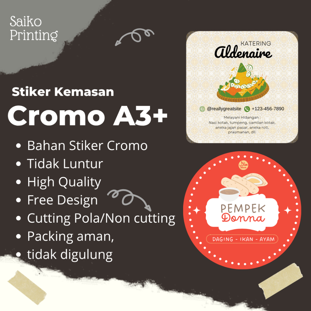 

cetak stiker cromo a3+ murah / stiker kemasan produk / stiker label makanan / stiker label minuman