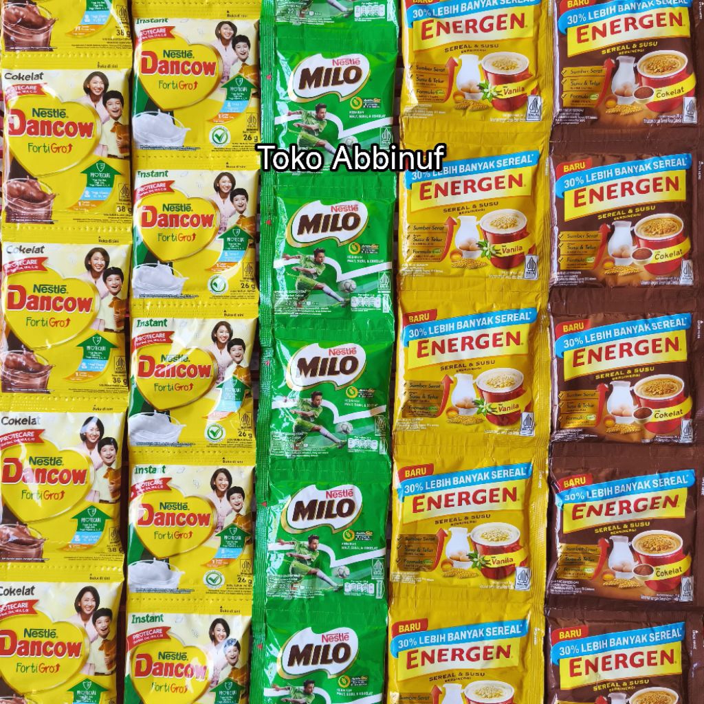 

ANEKA MINUMAN RENCENG - DANCOW INSTAN COKLAT- MILO - ENERGEN VANILA COKLAT - 1 RENCENG