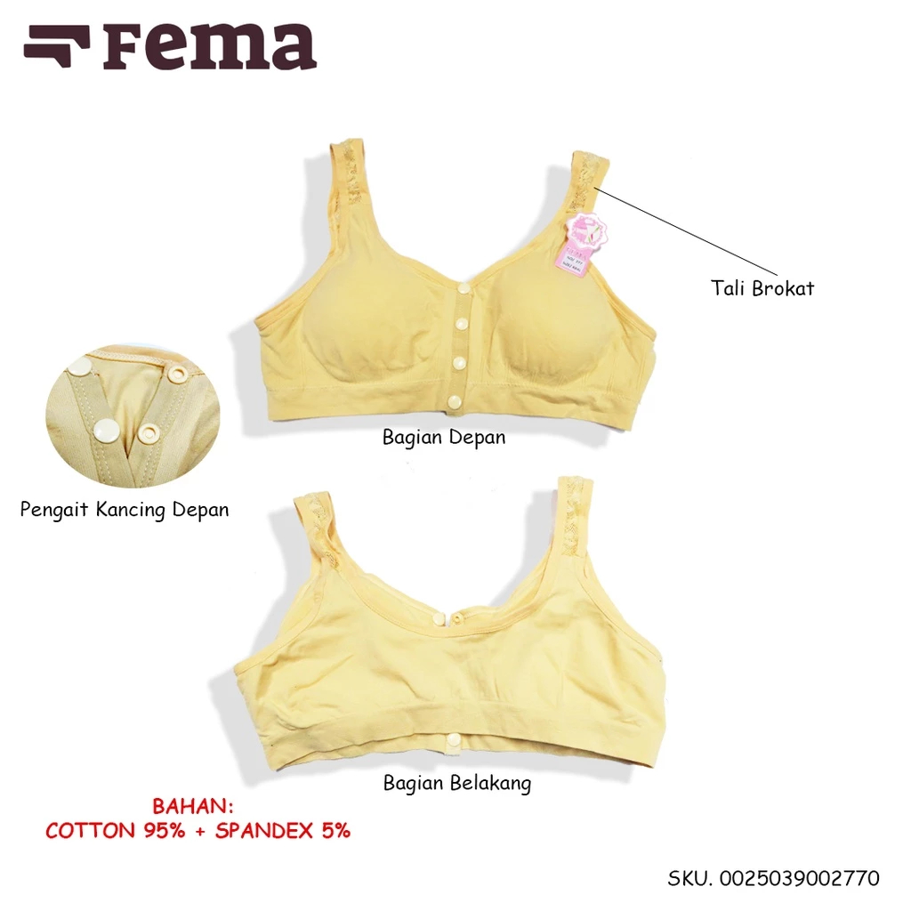 Fema Bra Depan Kancing Tali Brokat Tanpa Kawat BH Nyaman Busui Bahan Cotton Spandex Premium