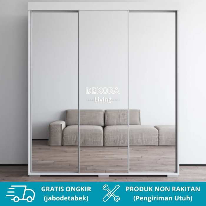 Lemari Pakaian Sliding Full Kaca 3 Pintu - Lemari Pakaian Minimalis Modern