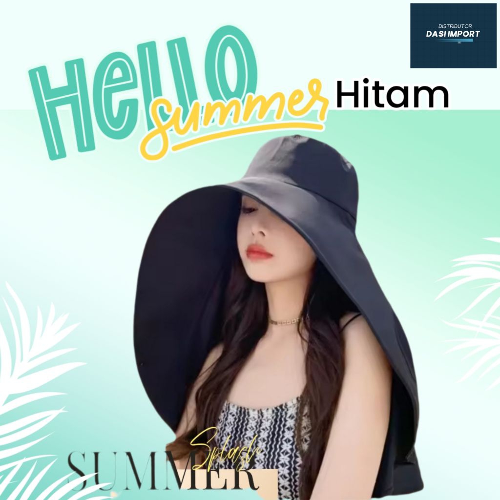 Fashion Wanita Topi Lebar Hijab Topi Musim Panas Gaya Korea Hitam Import