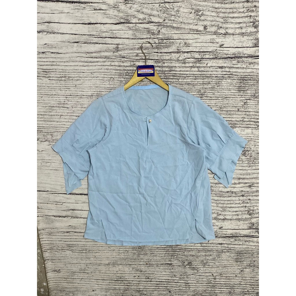 Blouse blus atasan baju wanita cewek perempuan fashion biru langit telor asin Yesse second
