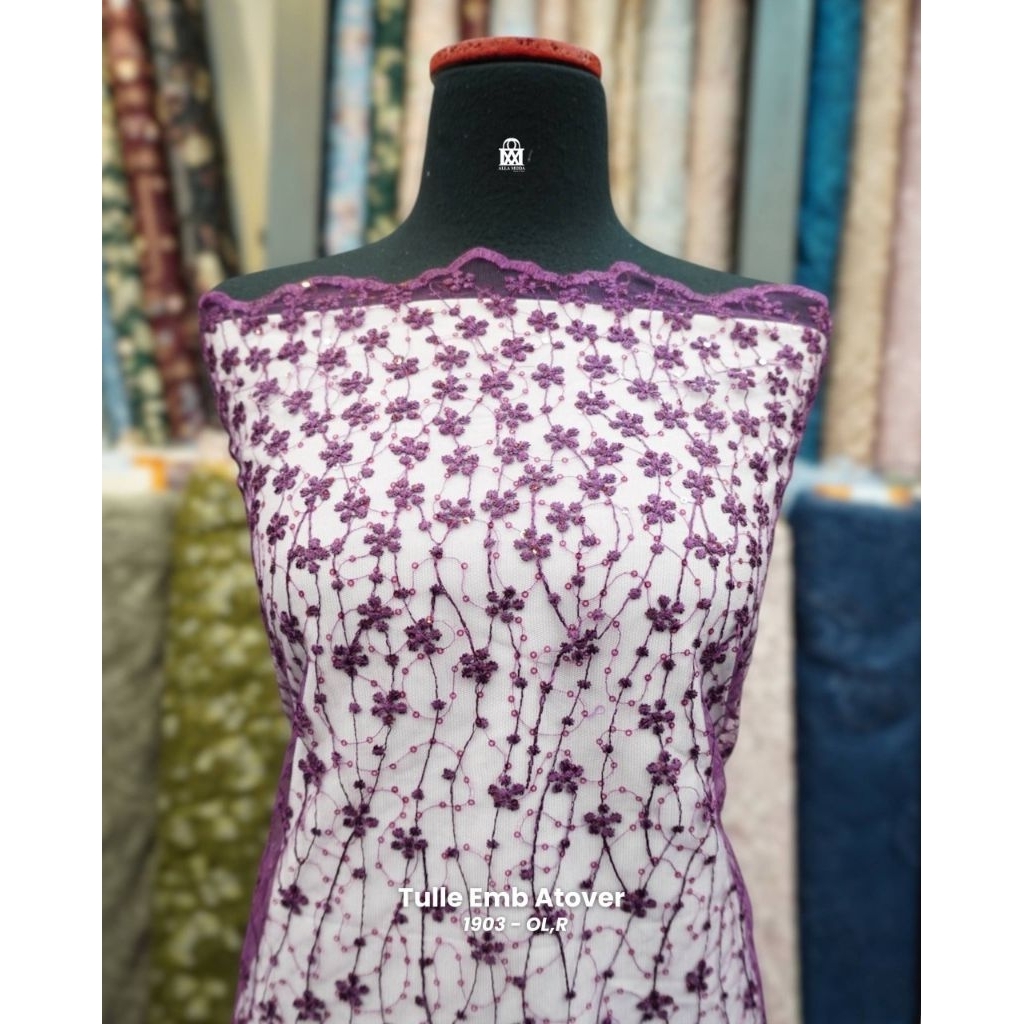 Kain Bridesmaid Tile Bordir Payet Sequin Motif Bunga Tile Bordir Payet Murah (harga per 1/2 m)