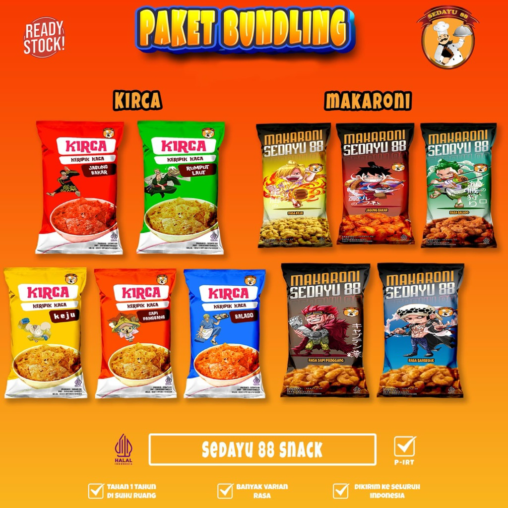 

BUNDLING KERIPIK KACA+MAKARONI ISI 50 MIX VARIAN
