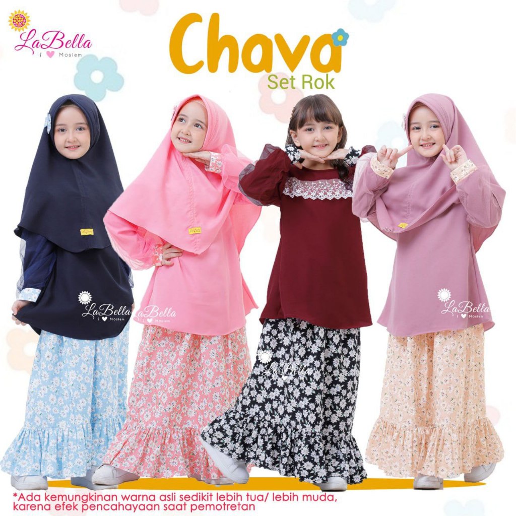 Baju Muslim Setelah Tunic Rok Anak Chava Labella / Set Rok Muslim Anak Perempuan