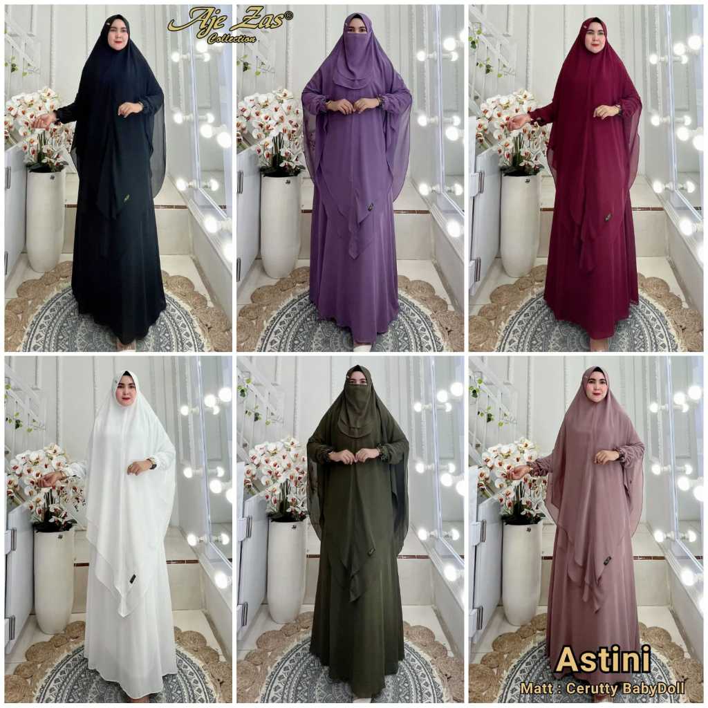 Gamis Syar'i Set Hijab Khimar Kepala Pet Antem Jumbo Polos Kode-ASTINI Matt Ceruti BabyDoll By AJEZA