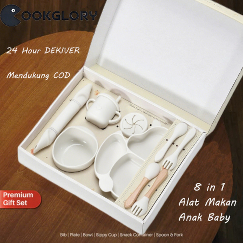 COOKGLORY Set Piring Makan Bayi Silikon - Piring Silikon Bebas BPA & Set Makan Penting