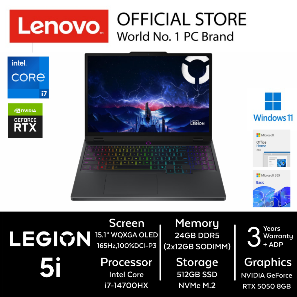 Lenovo Legion 5i 4RID Intel Core i7-14700HX 24GB 512GB RTX5050 8GB 15.1"WQXGA OLED Win11 OHS