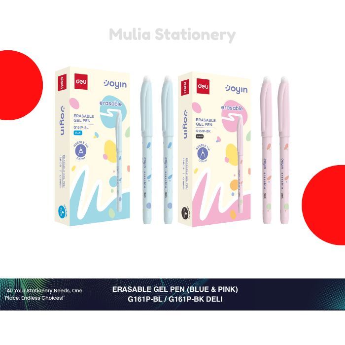 

(1 Kotak isi 12 pcs) Erasable Gel Pen Deli G161P‑BL / G161P‑BK | Erasable Gel Pen Deli 0.5 mm | Pena Sekolah | Alat Tulis Sekolah