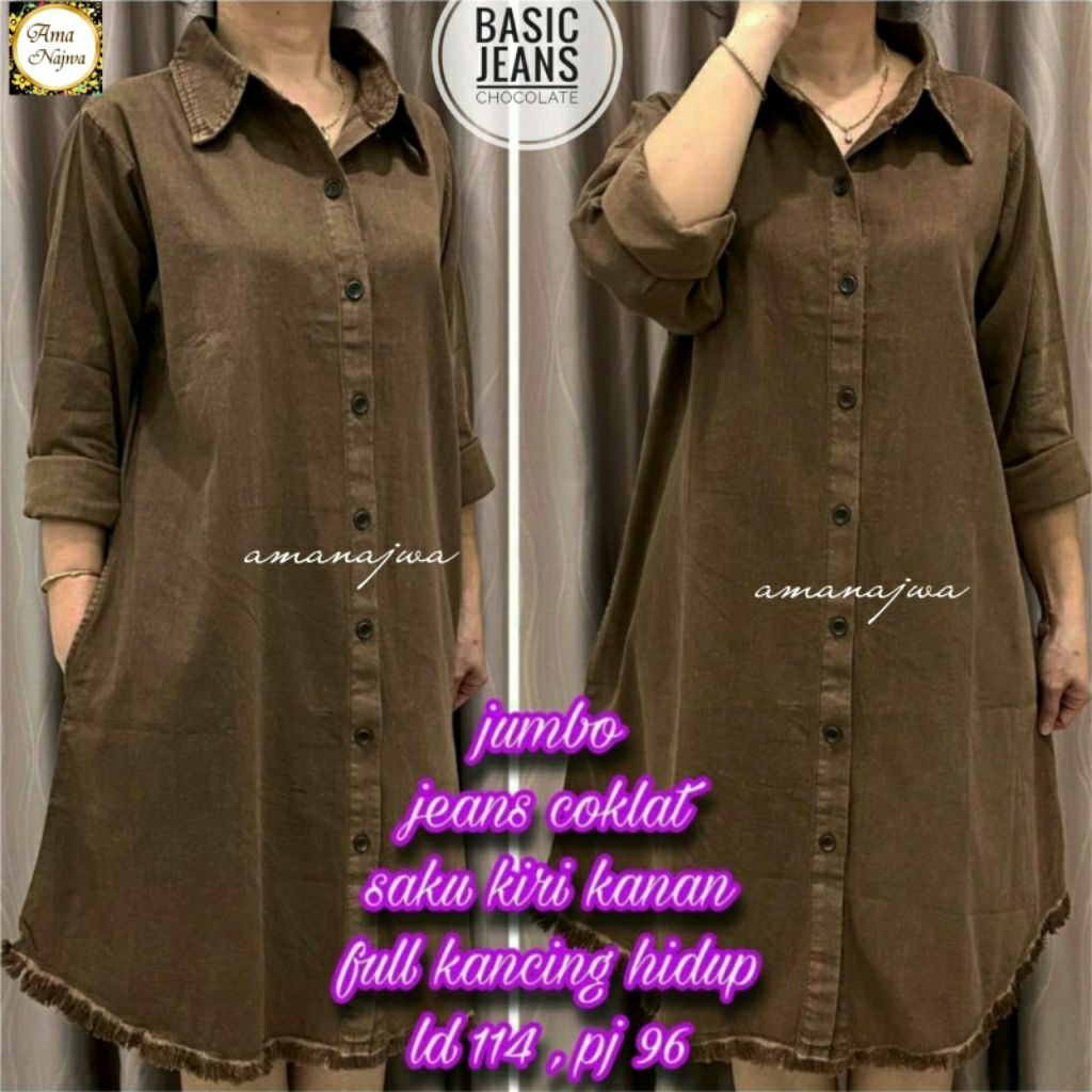 Basic Mahogany Tunik Jeans JUMBO LD 114 / amanajwa