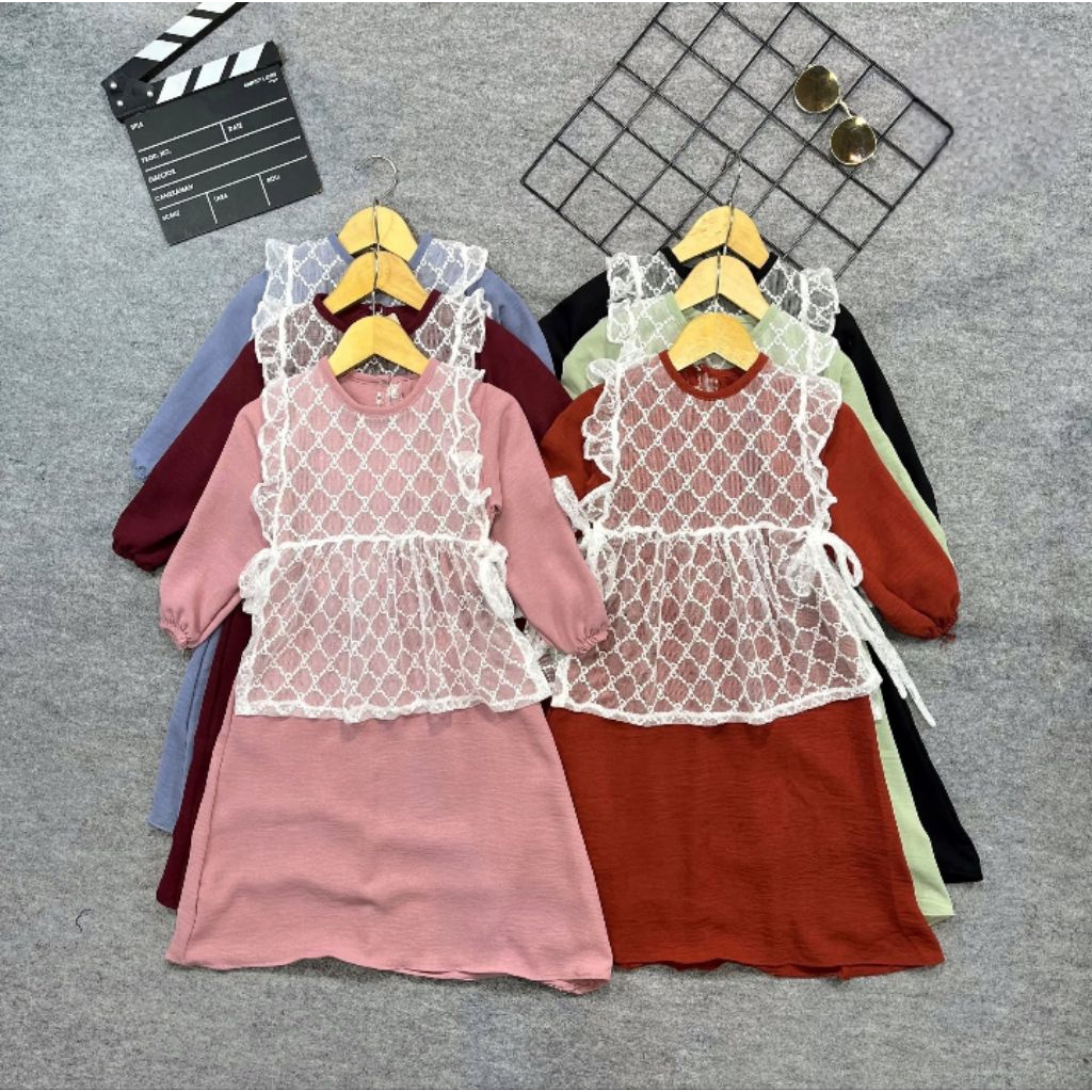 Gamis Anak Perempuan Kombinasi Brokat Lengan Balon Dress Muslim Terbaru