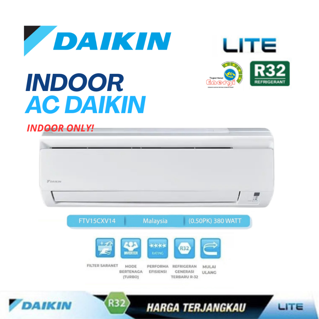 INDOOR AC DAIKIN STANDART NON INVERTER 1/2 PK FTV15CXV14 MALAYSIA BARU INDOOR ONLY