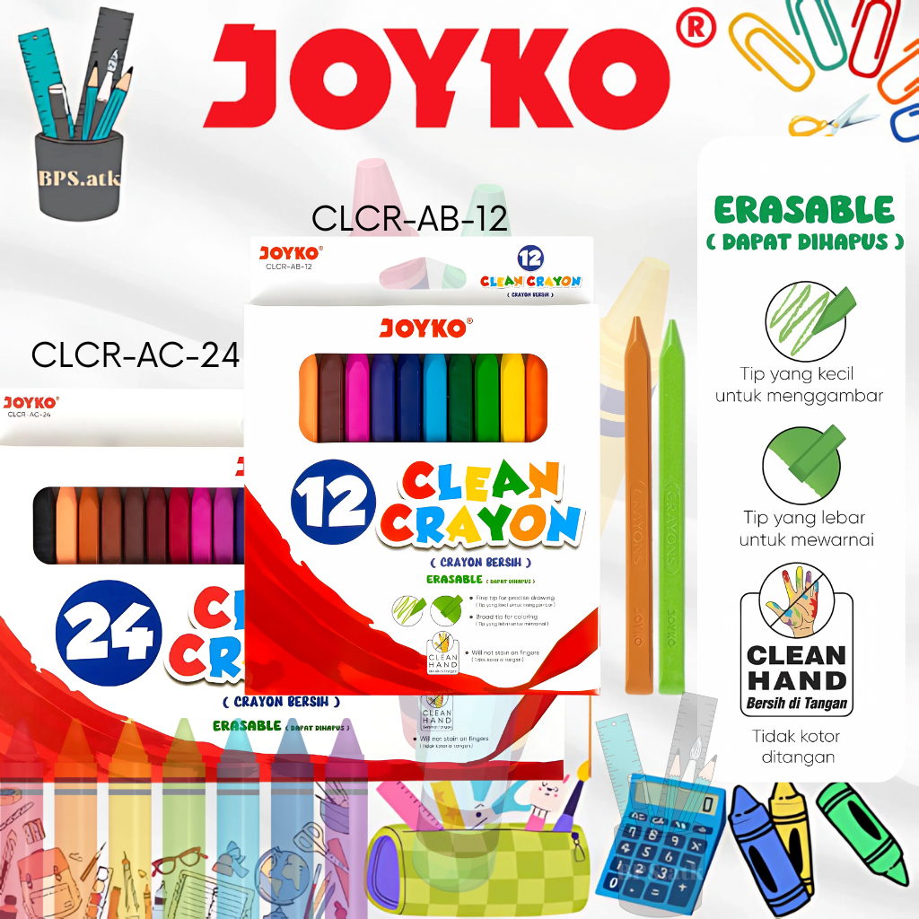 

JOYKO Crayon / Krayon Dapat Dihapus Crayon Erasable Krayon Bersih 12 Warna / 24 Warna