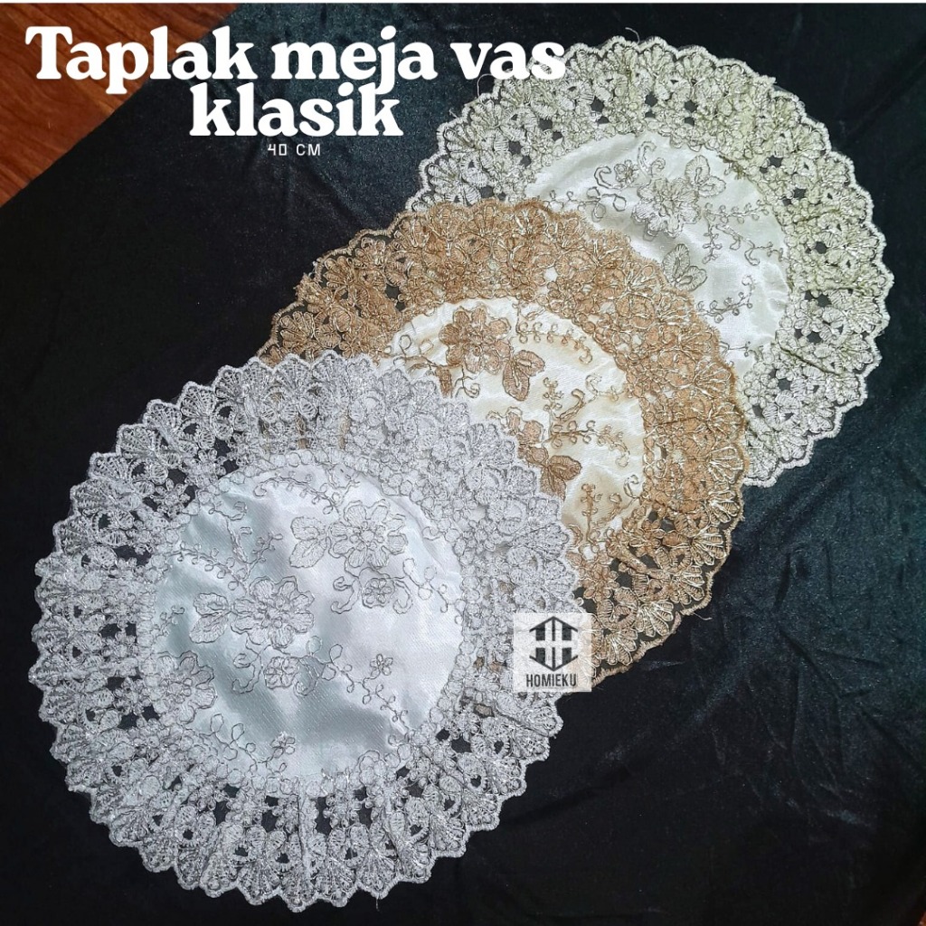 Taplak Meja Bundar Bulat Bordir Bulat Premium Taplak Meja Tamu Renda Bordir Diameter 40 Cm