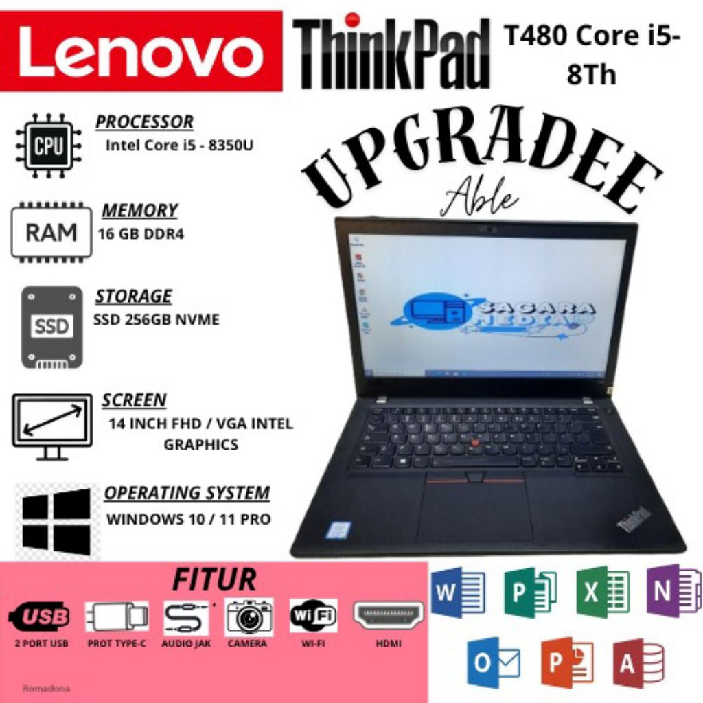 LAPTOP LENOVO THINKPAD T480 Core i5-8350U RAM 16GB/256GB