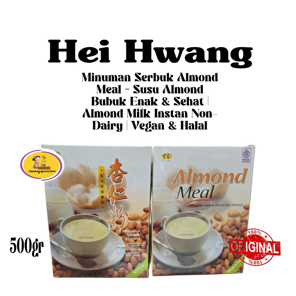 

Hei Hwang Minuman Serbuk Almond Meal – Susu Almond Bubuk Enak & Sehat | Almond Milk Instan Non-Dairy | Vegan & Halal 500gr