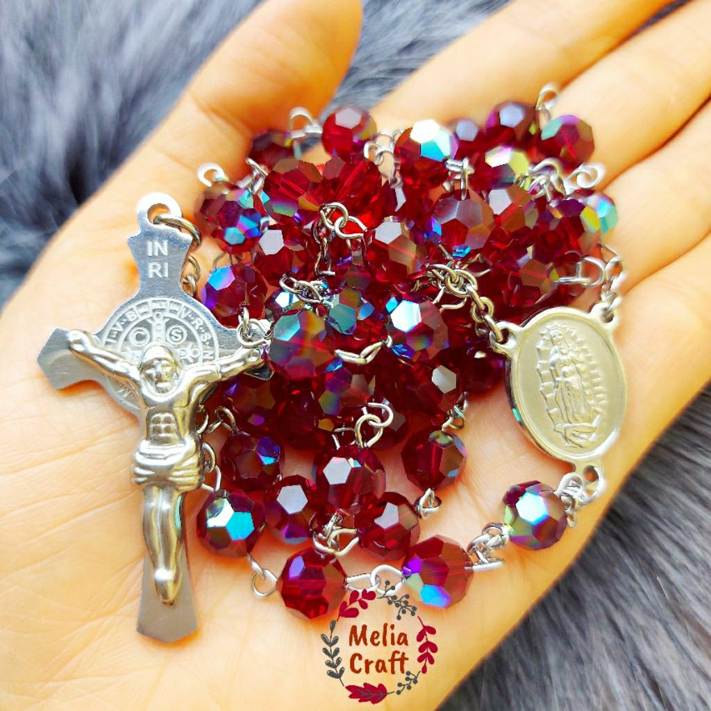 Rosario Kristal Swarovski Merah Anti Karat - Red Swarovski Crystal - Rustproof