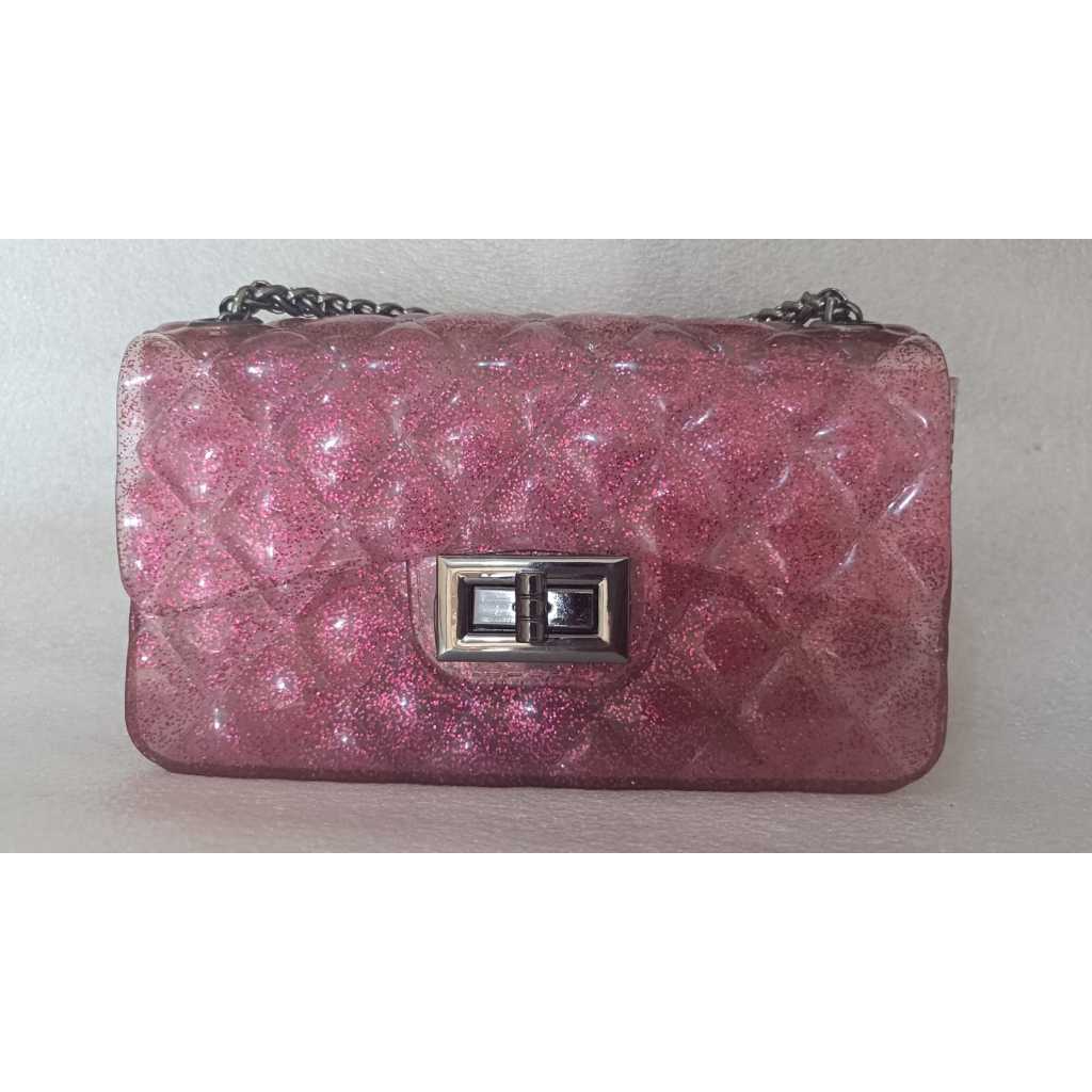 PPT001 Tas Slingbag Jelly Glossy Kecil Rantai Fashion Fanta Transparan